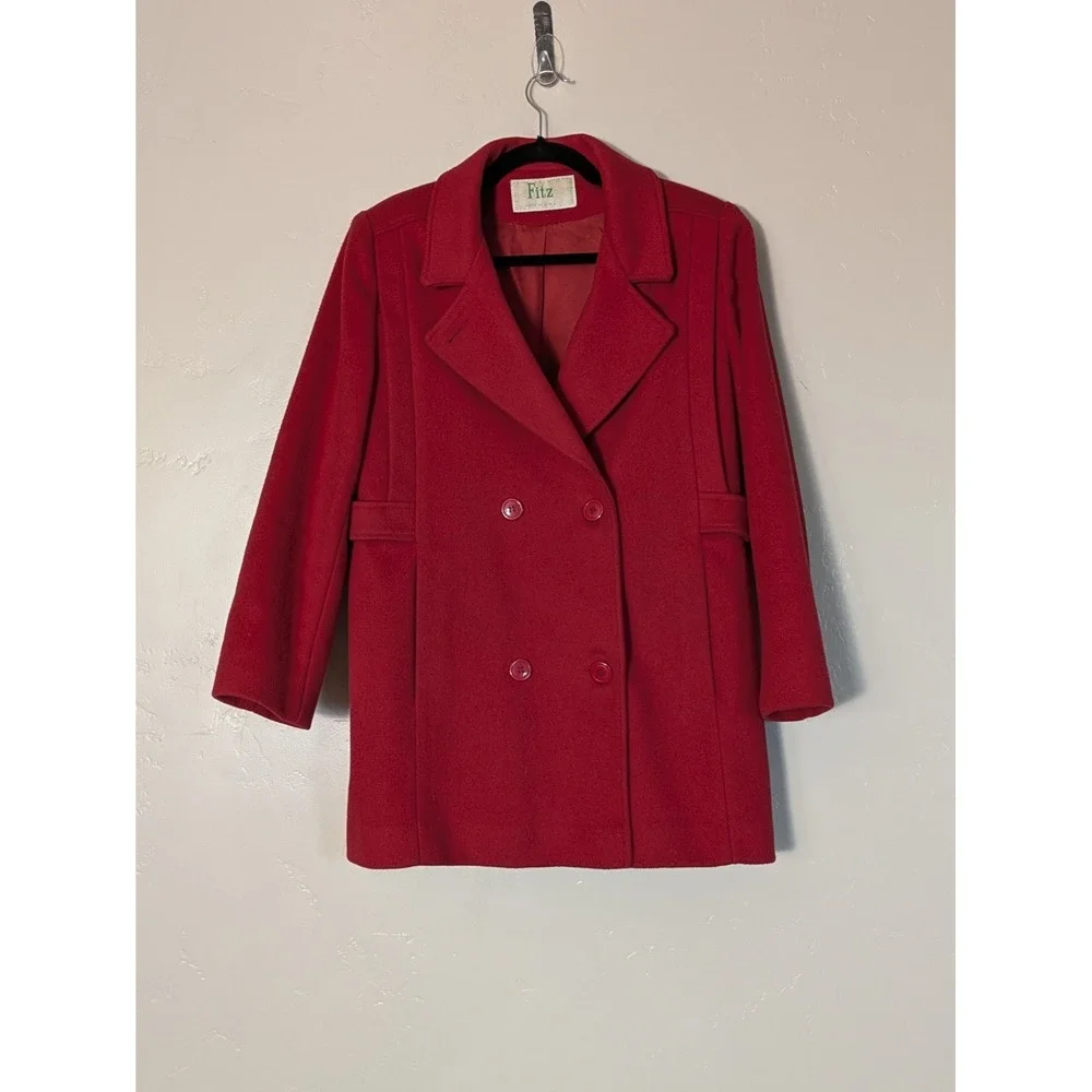 Fitz Vintage‎ Red Wool Blazer Jacket Size 8 Double Breasted USA Made